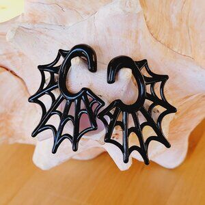Pair spider web ear weights black plated hanger jewelry 2G 6mm Halloween